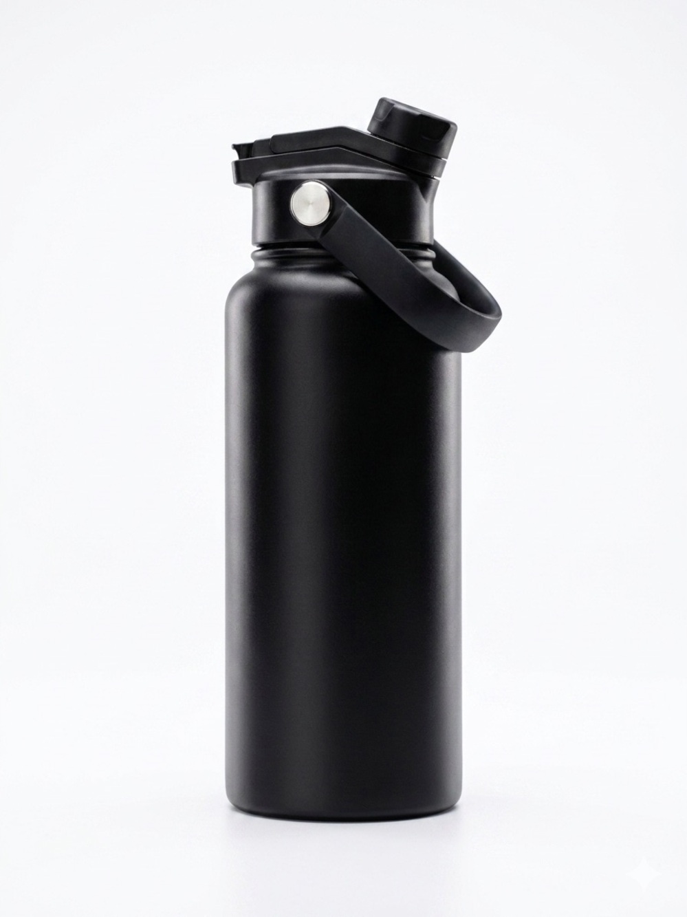 Black Travel Water Bottle with Flip Lid and Handle